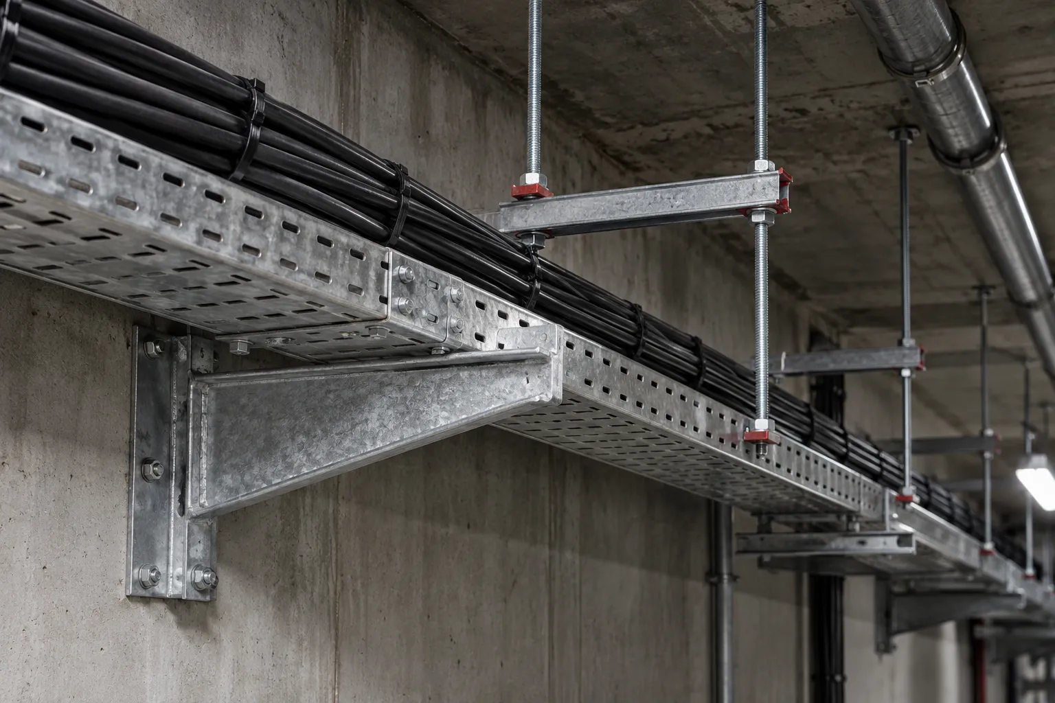 Illustration of cable management equipment: Wall & Ceiling Supports