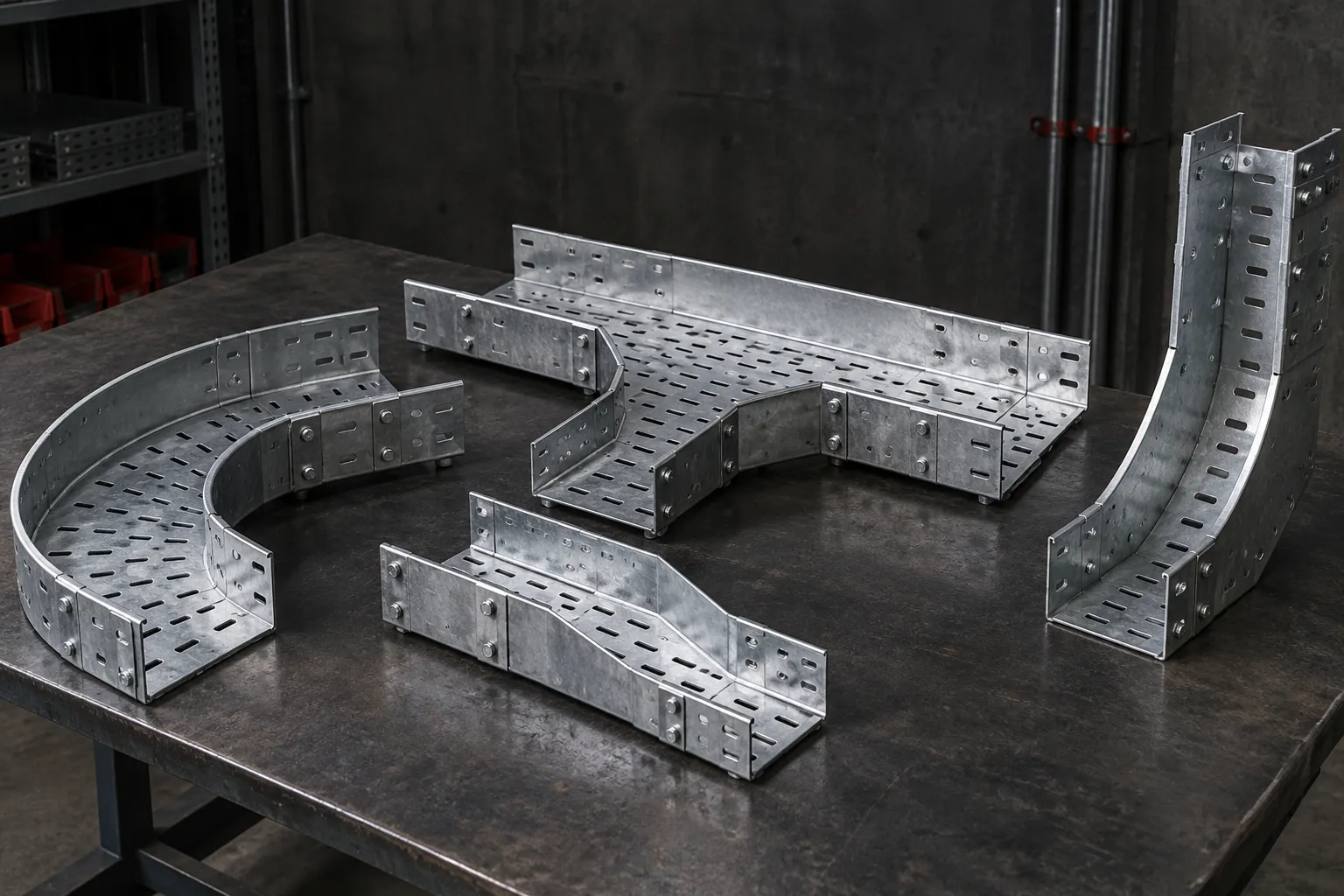 Illustration of cable management equipment: Cable Tray Fittings